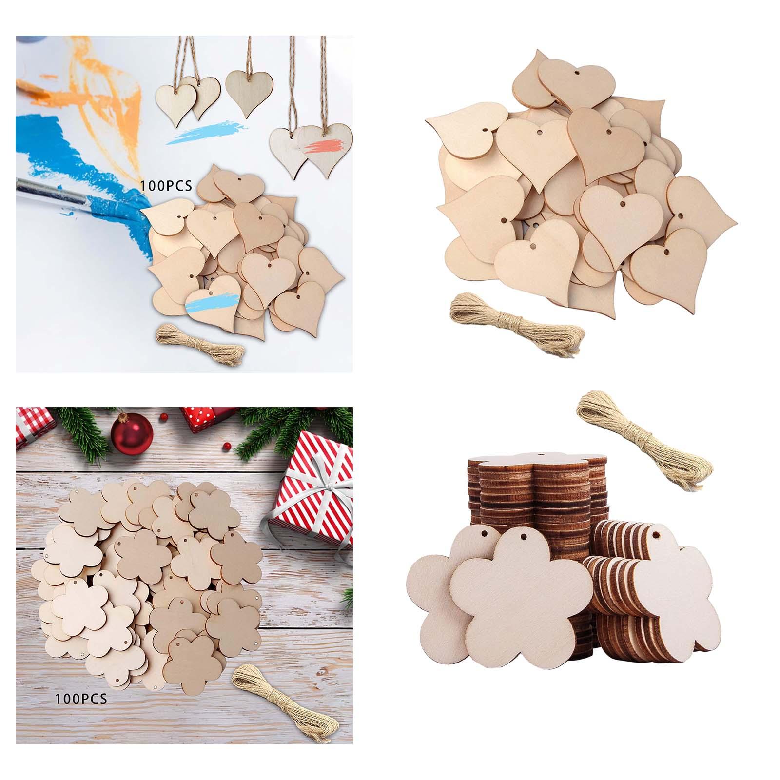 100x Wooden Tags Wood Cutouts Bulk for Hanging Decorations Jewelry Making