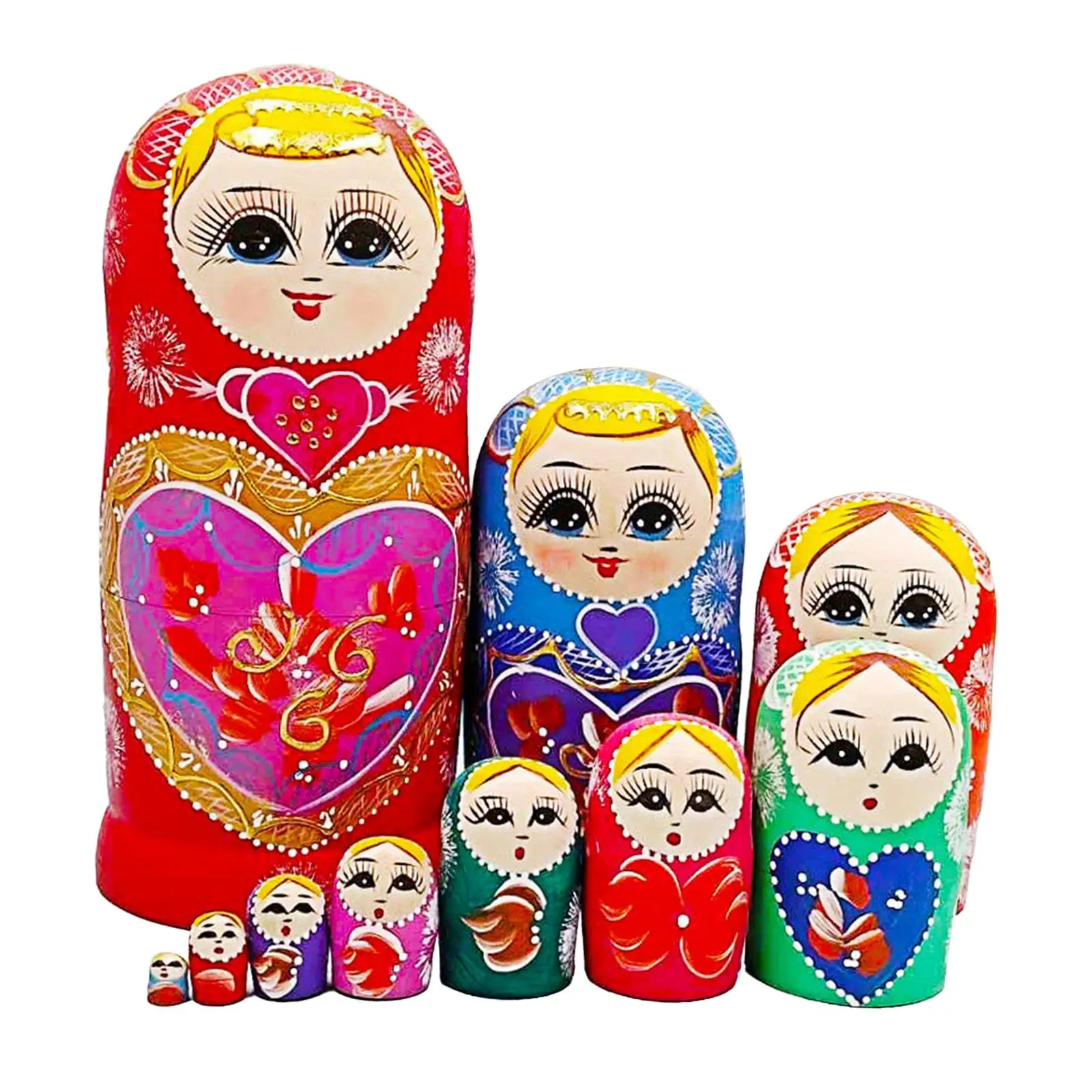 10 Pieces Matryoshka Doll Desk Figures Wooden Russian Nesting Doll Ornaments