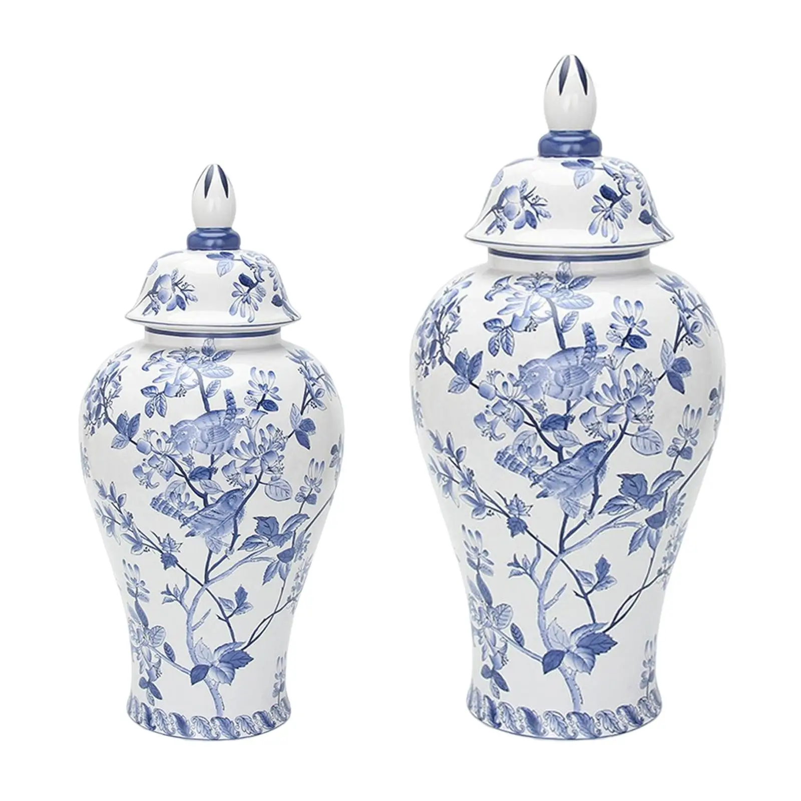Ceramic Flower Vase Temple Storage Jar Handicraft Table Centerpiece Decor Blue White Porcelain Ginger Jar for Collection Party