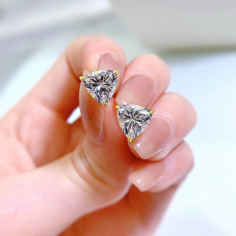 PuBang Fine Jewelry Ohrstecker aus echtem 925er-Sterlingsilber mit Trillion-Schliff-Edelstein, hergestellt mit Moissanit-Ohrsteckern für Frauen, Geschenk im Großhandel – Detail 6