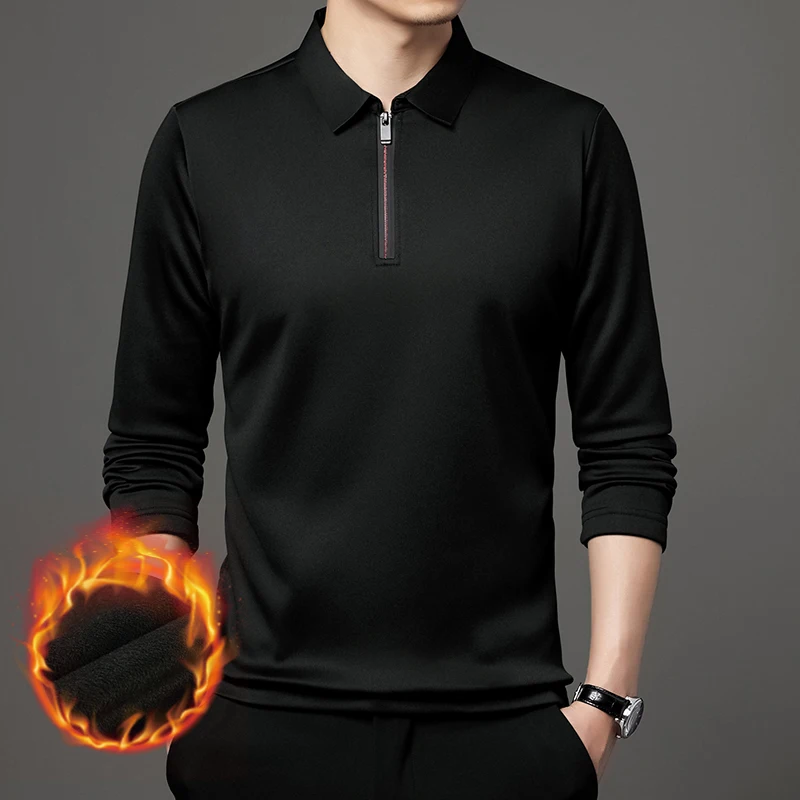S39e70114da8440a682731449e68f2c68B New T Shirt Zipper Polo Shirt Male Fashion Turn-Down Collar Long Sleeve Business Men Clothes