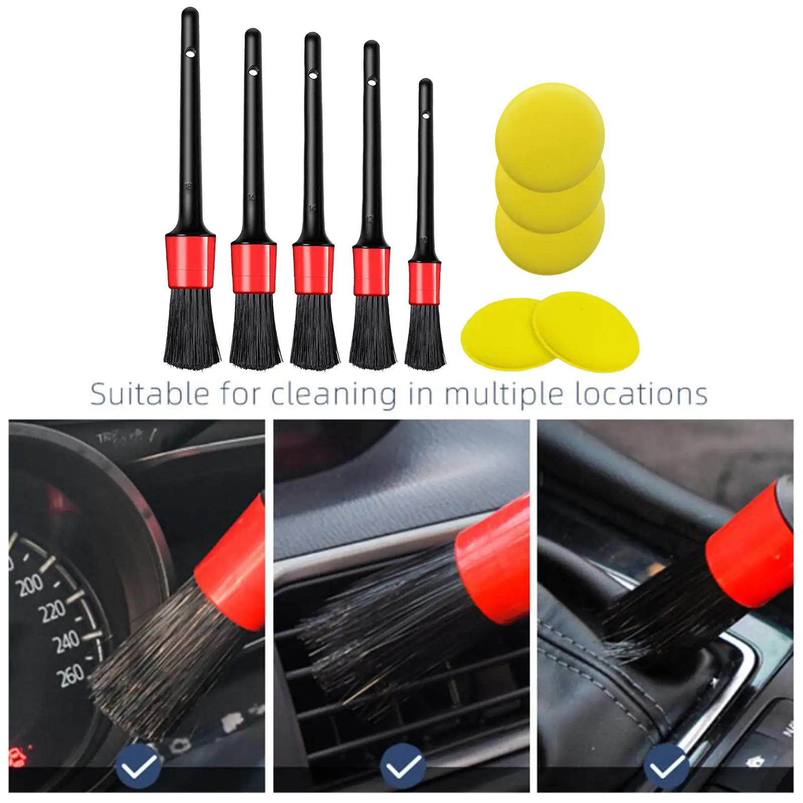 5x Auto Detailing Brush Set Detail Cleaner Brushes Fit for Seat Wheel Interior Exterior