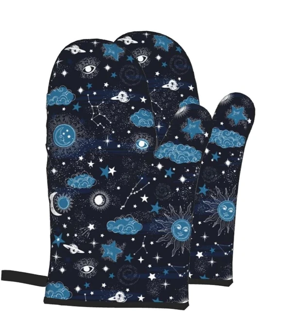 Gothic Oven Mitts Space Sets of 2 Magic Boho Moon Sun Star Eyes