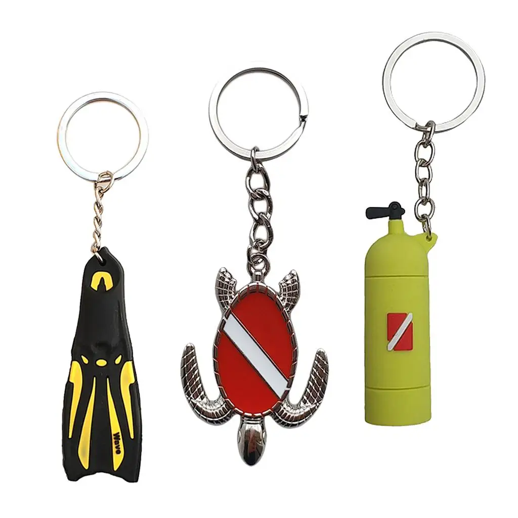 3x Novelty Mini Diving  Keychain Turtle Diving Tank Keychain