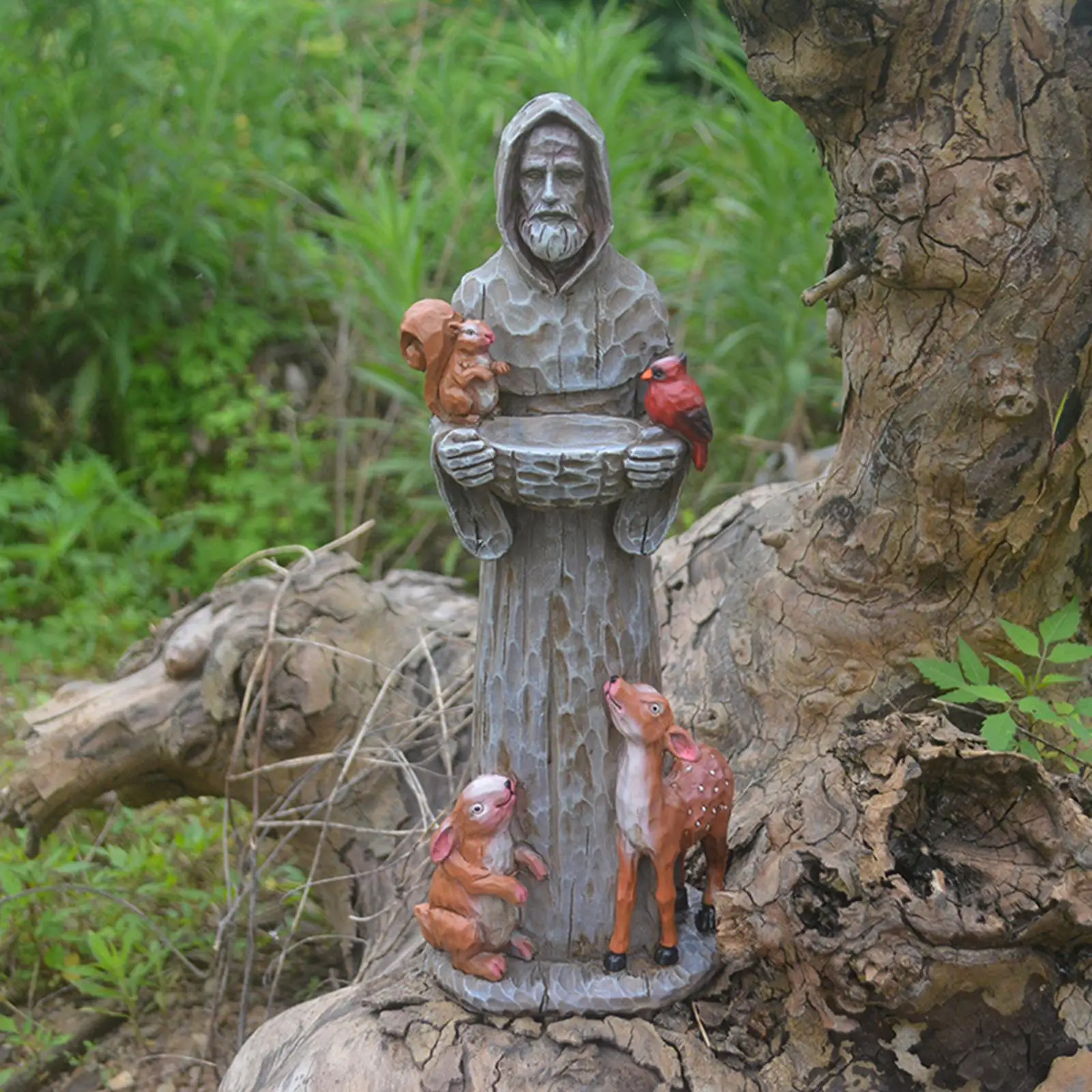  Resin Garden Statuary with Birds Feeder Catholic Christian  Housewarming Gifts 4.3x3.4x11.8inch Outdoor Decoration