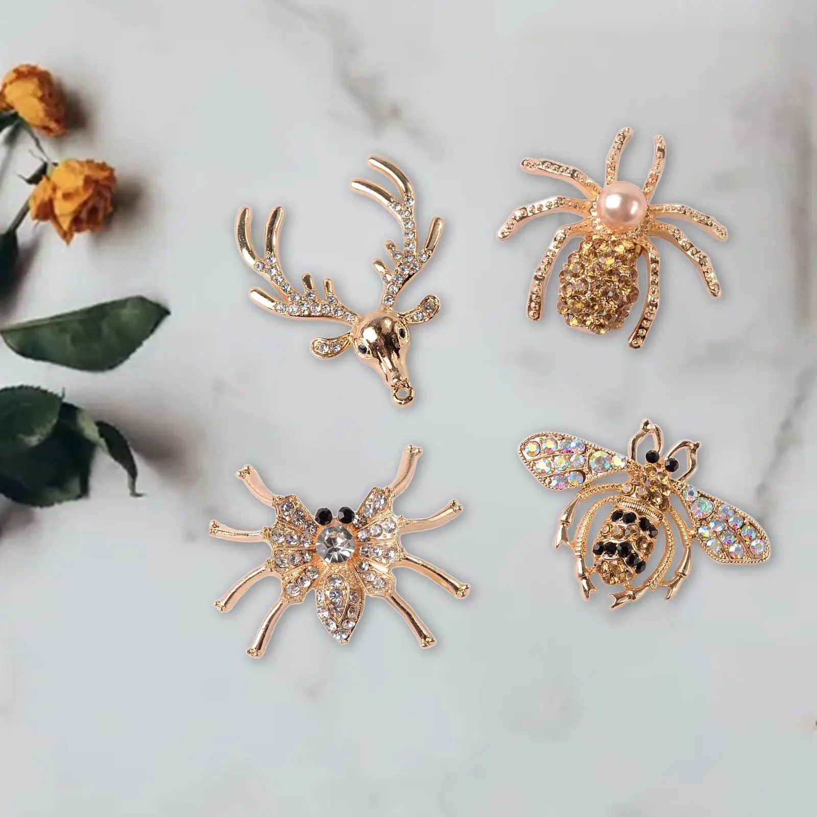 4Pcs  Spider Deer Cabochons Flatback Charms DIY Crafting for Jewelry Making  Embellishment and Party Decorations