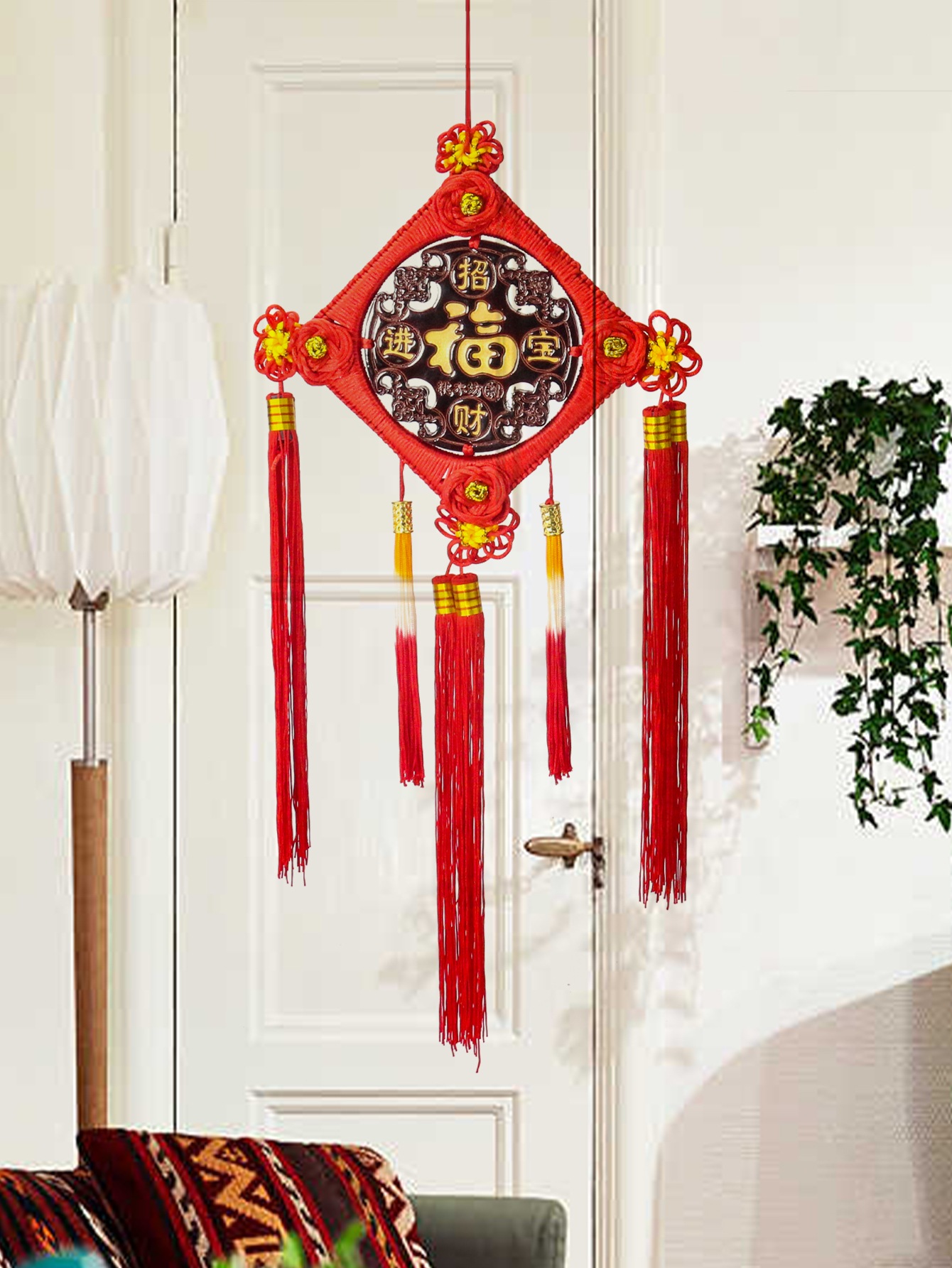 Pfirsichholz chinesischer Knoten Stadthaus Segen Charakter Anhänger Zuhause Wohnzimmer Frühling Festival Dekor Einweihungsparty hängendes Maskottchen – Detail 2
