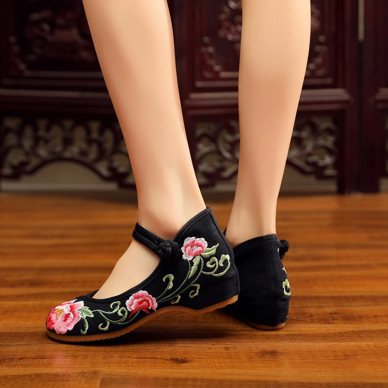 Handmade Women's Vintage Embroidered Ballet Flats Ladies Comfortable Chinese Ballerinas Vegan Embroidery Shoes slingbacks burgundy