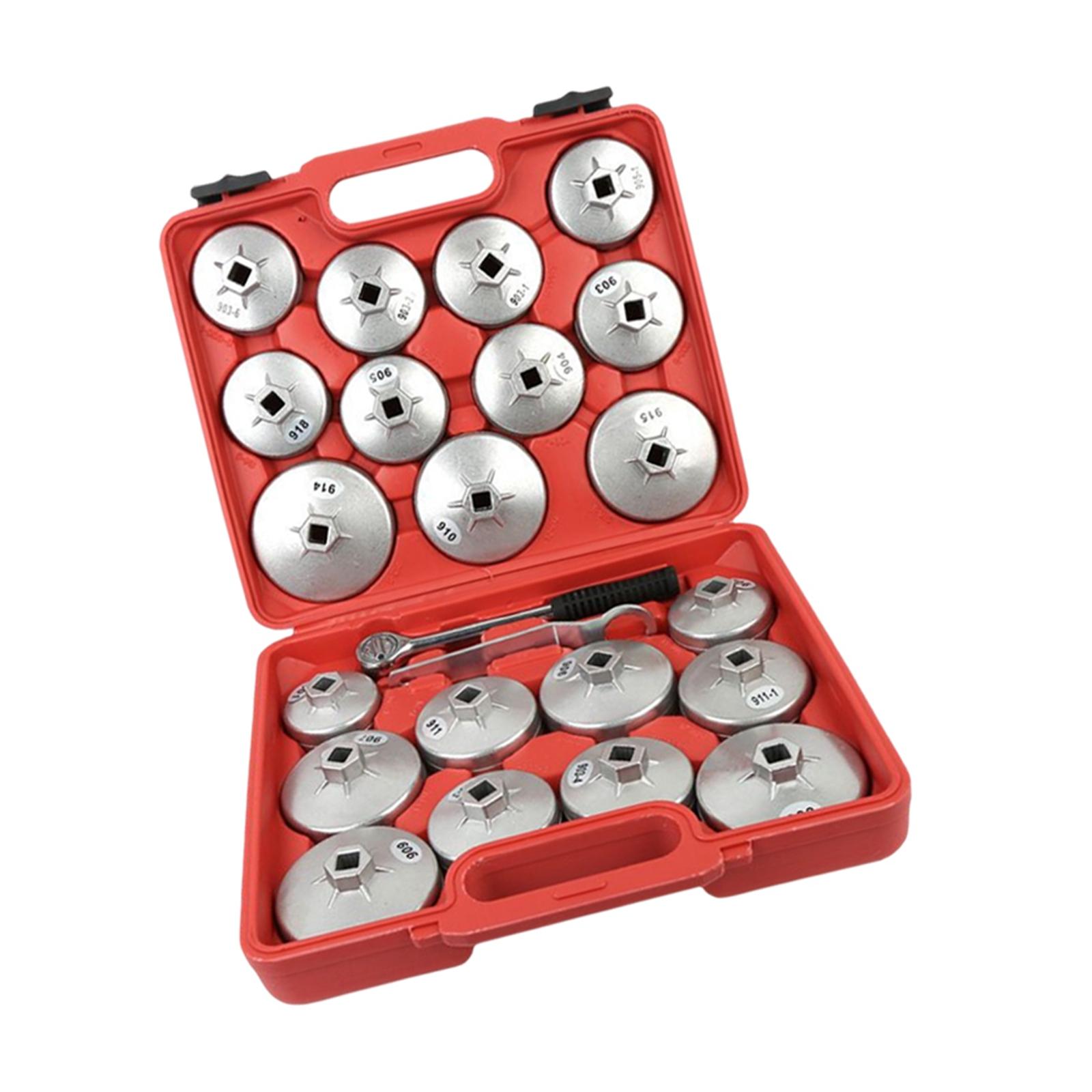 23Pcs Oil Filter Wrench Cup Set with Storage Case Silver Wrench Remover Fit for Audi Auto 901-915 Aluminium Alloy Car Supplies