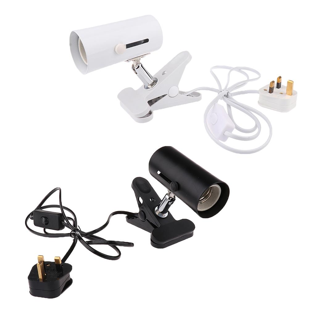 E27 Base Reptile Light Bulb Holder Ceramic Heat Basking Light B A Infrared Bulb Lamp Holder with Clip Clamp, UK Plug