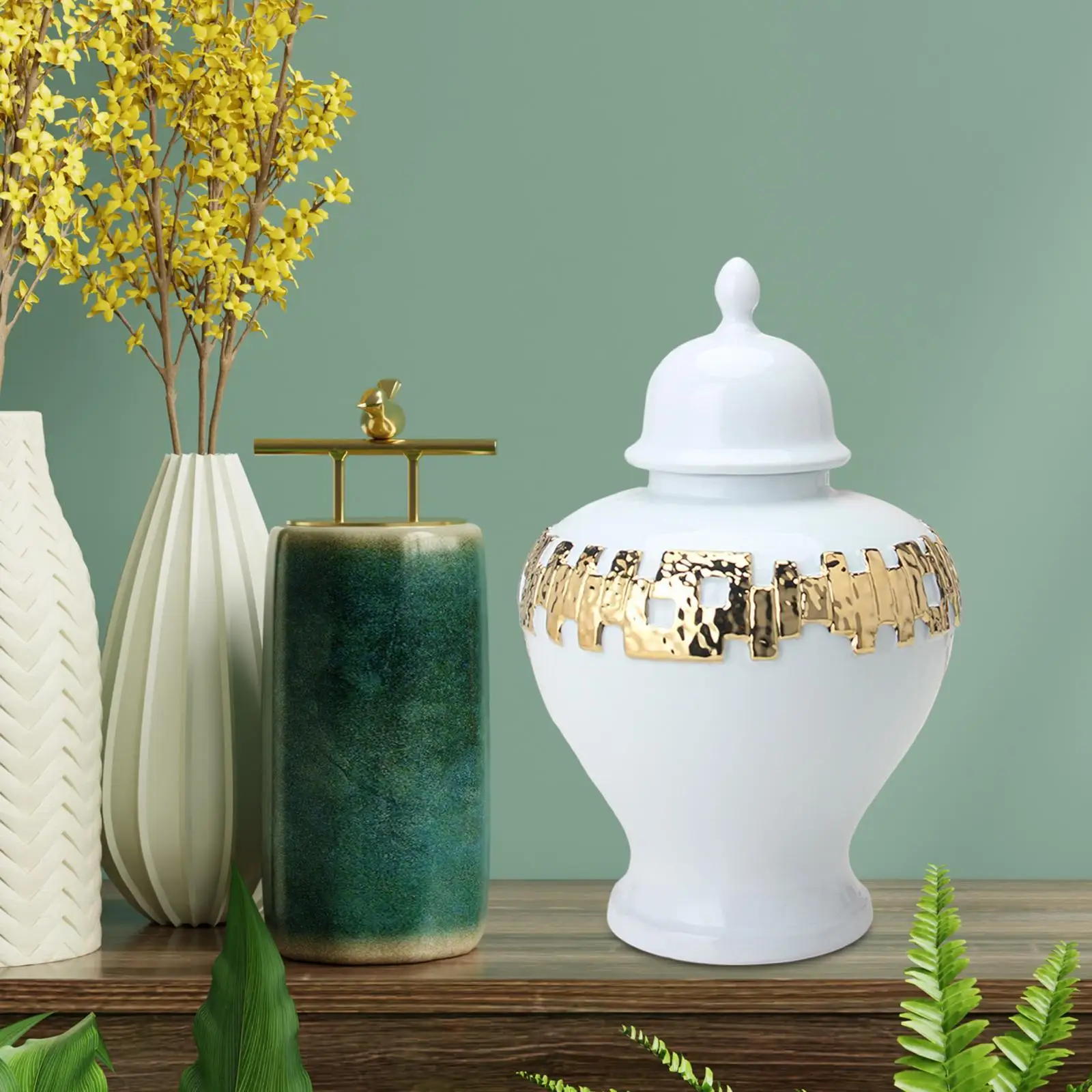 Porcelain Ginger Jars Temple Jar Ceramic Flower Vase for Office Wedding Desk