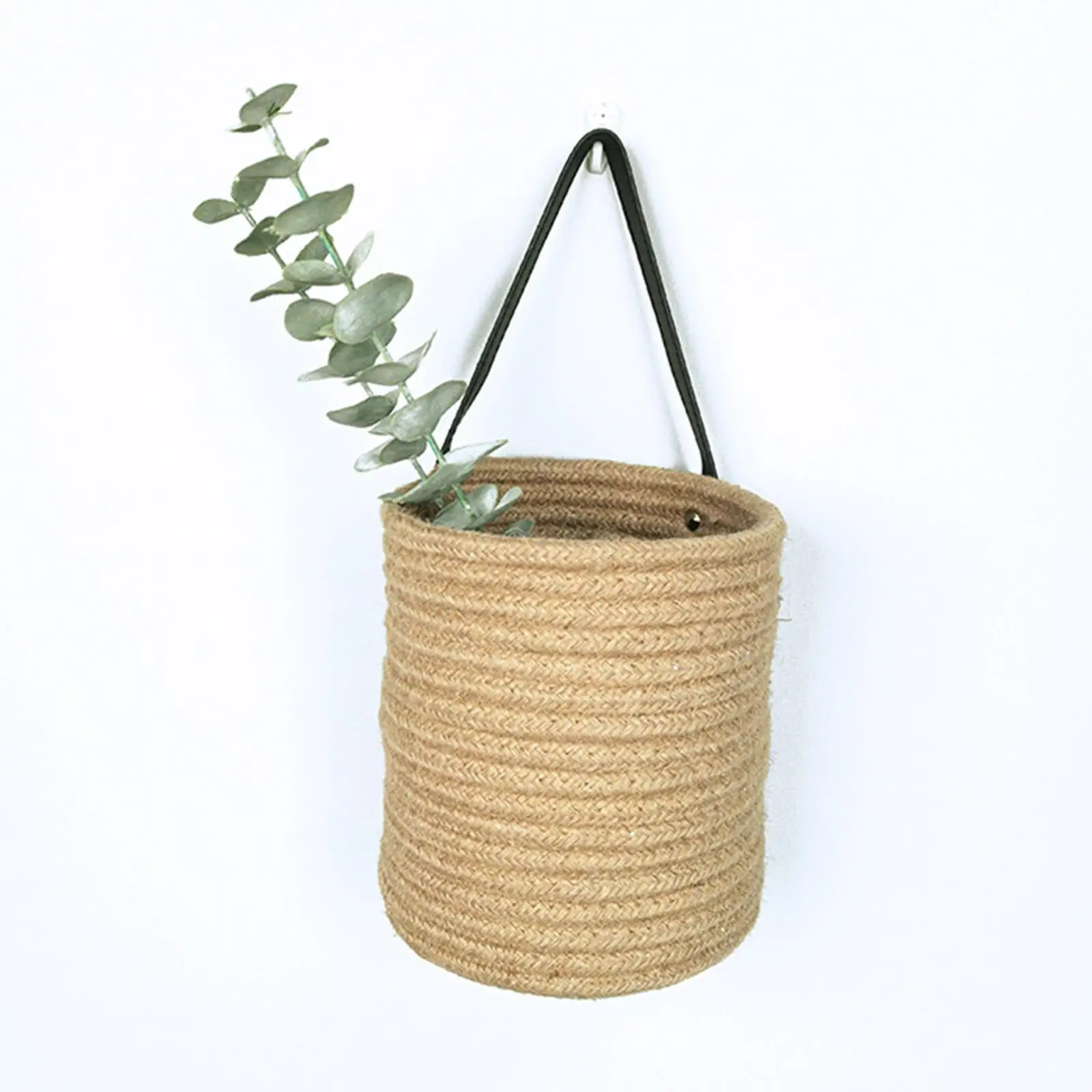 Hand Woven Basket Tabletop Multifunctional for Kitchen Bedroom Bathroom Countertops Container PU Handle Desktop Storage Basket