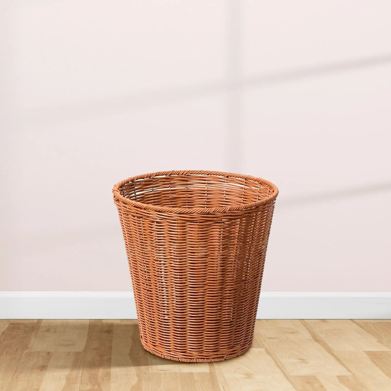 Wicker Trash Can Woven Wastebasket Round Imitation Rattan Waste Basket Laundry Hamper for Living Room Home Dorm Office Playroom