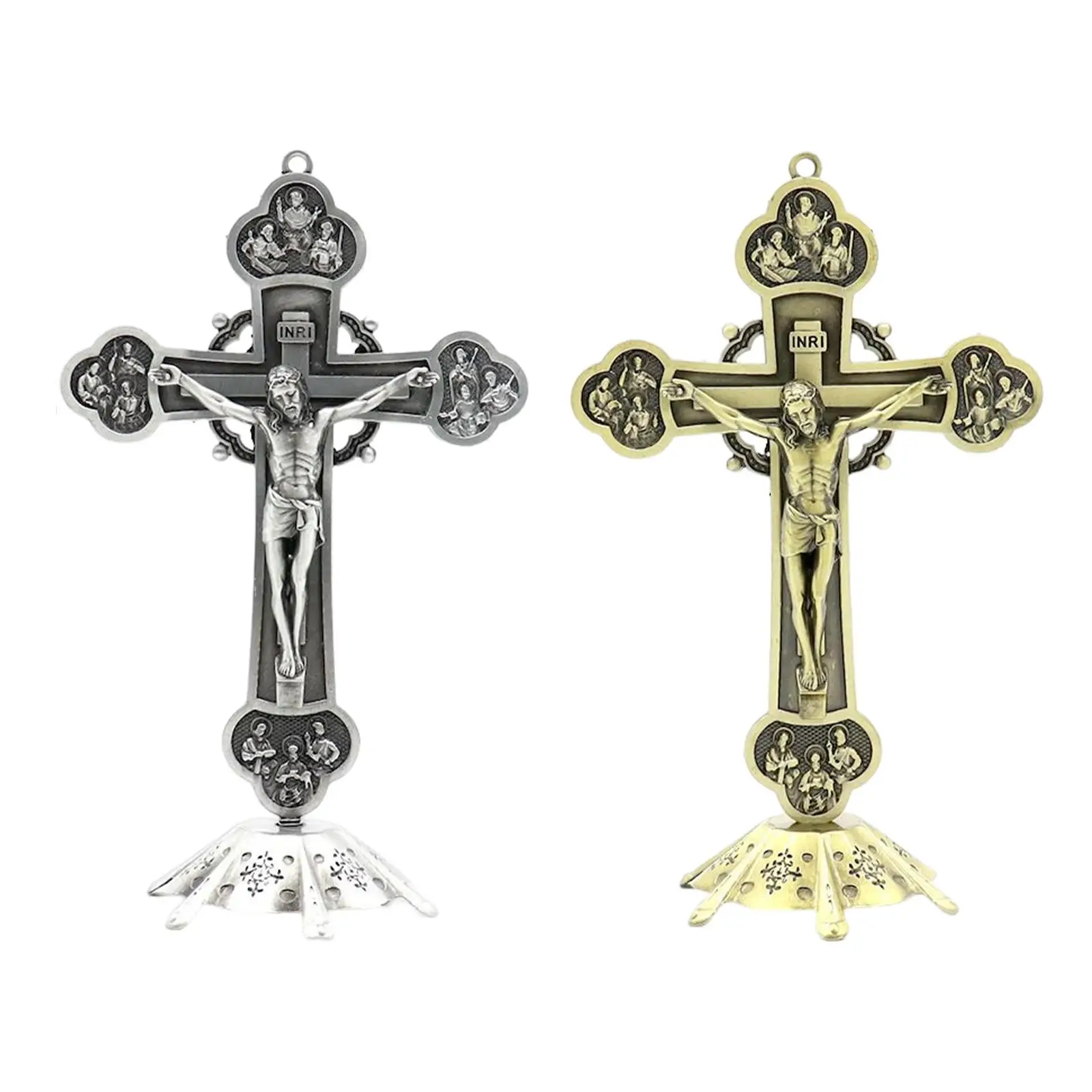 Metal Standing Crucifix , Religious Saint Fireplace Tabletop Decorian  Ornaments Figurines  