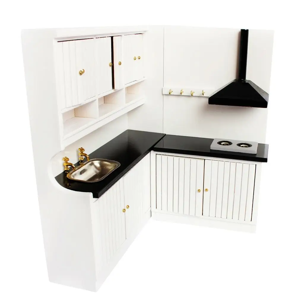 12th Dollhouse Miniature Modern Kitchen Furniture Cabinet Cook Sink White
