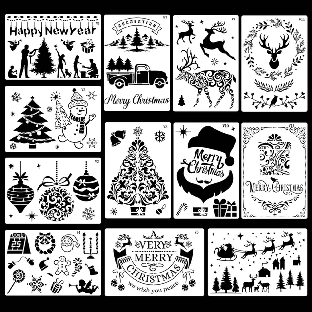 Christmas Template Stencil 16pcs Christmas Craft Stencils Stencils for Painting  Wood Reusable Merry Christmas Stencil Holiday Jo - AliExpress