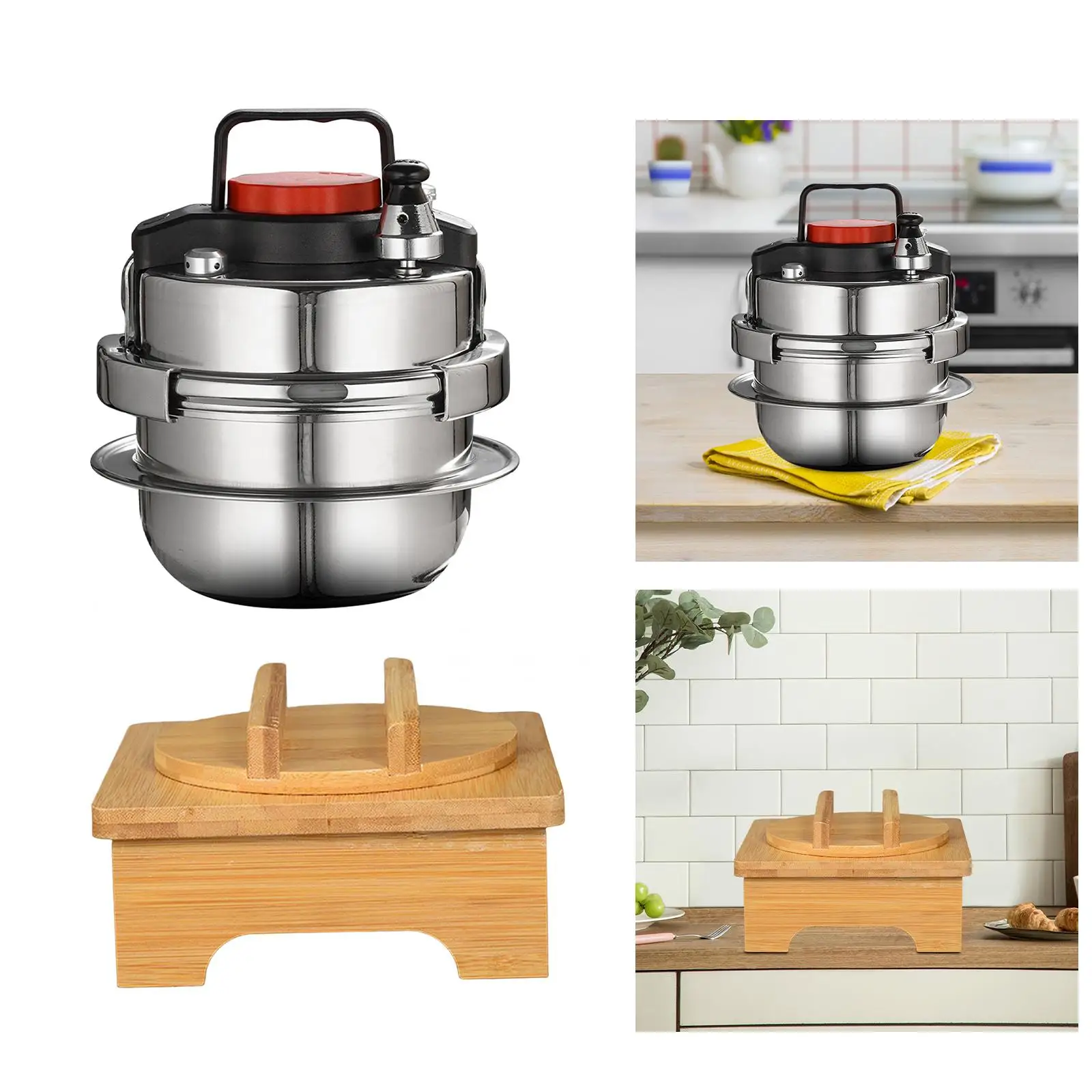 1.4L Small Pressure Cookers with Wooden pot holder