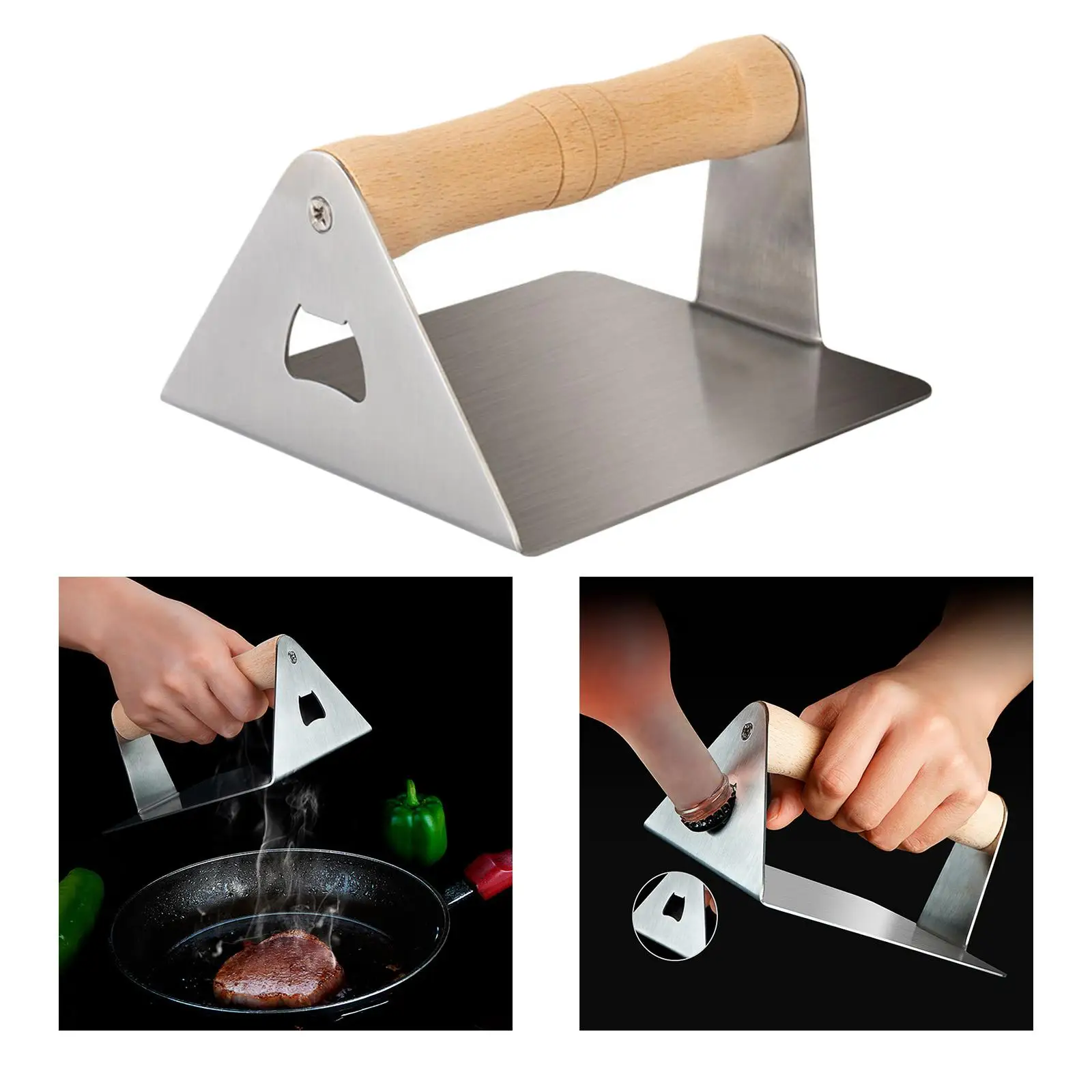 Hamburger Press Wooden Handle Non-Stick Cooking Tool Meat Press for BBQ Outdoor Camping
