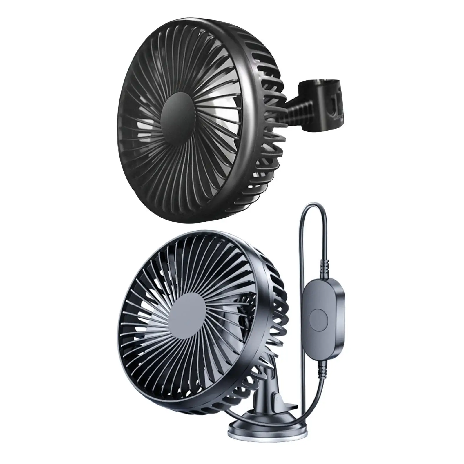 Electric Car Cooling Fan 12V 24V USB Sturdy Easily Install Black for Automobile Office and Home Use Adjustable Tilt Adjustment