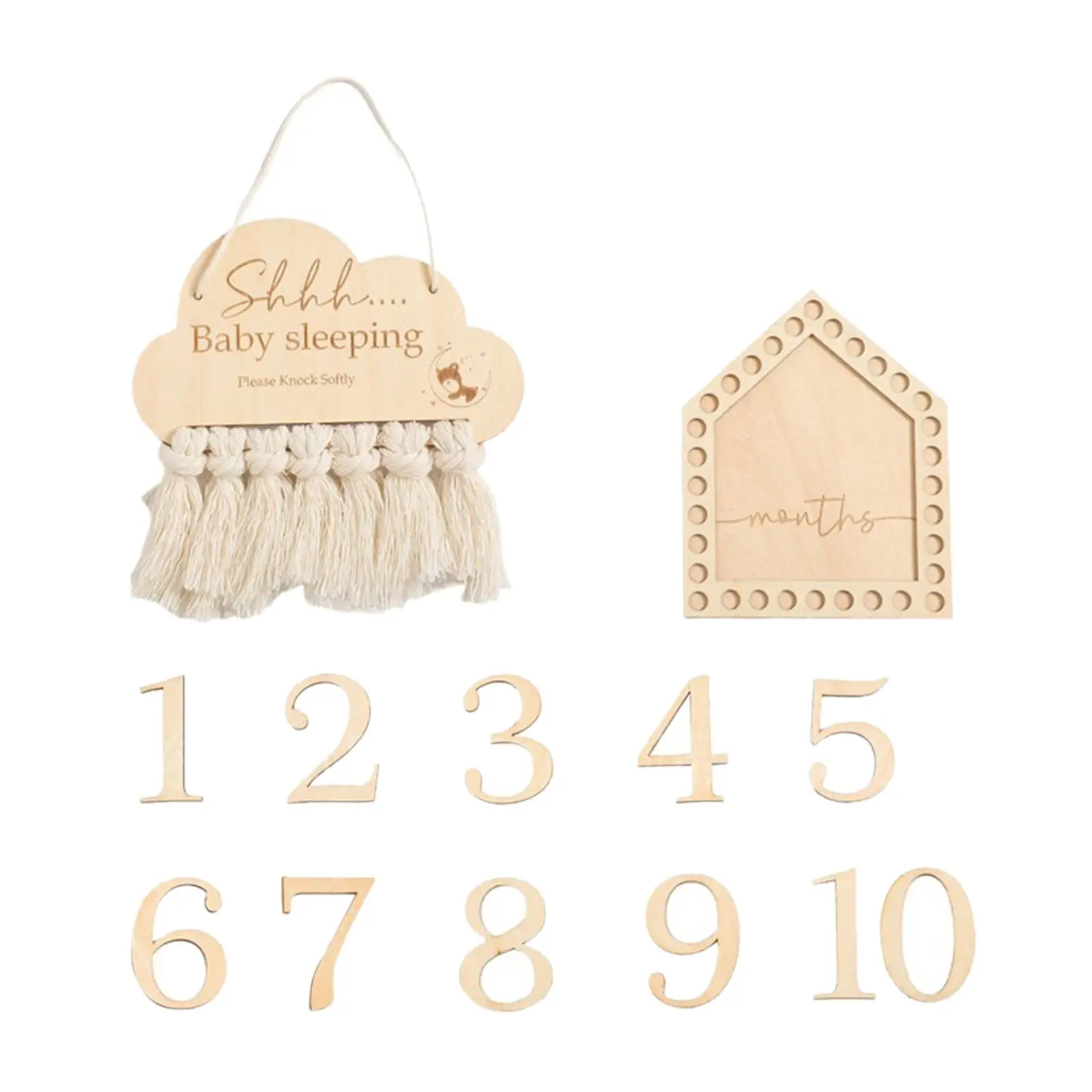 Wooden Baby Milestone Cards Newborn Photoshoot Props Tassel Room Door Hanger