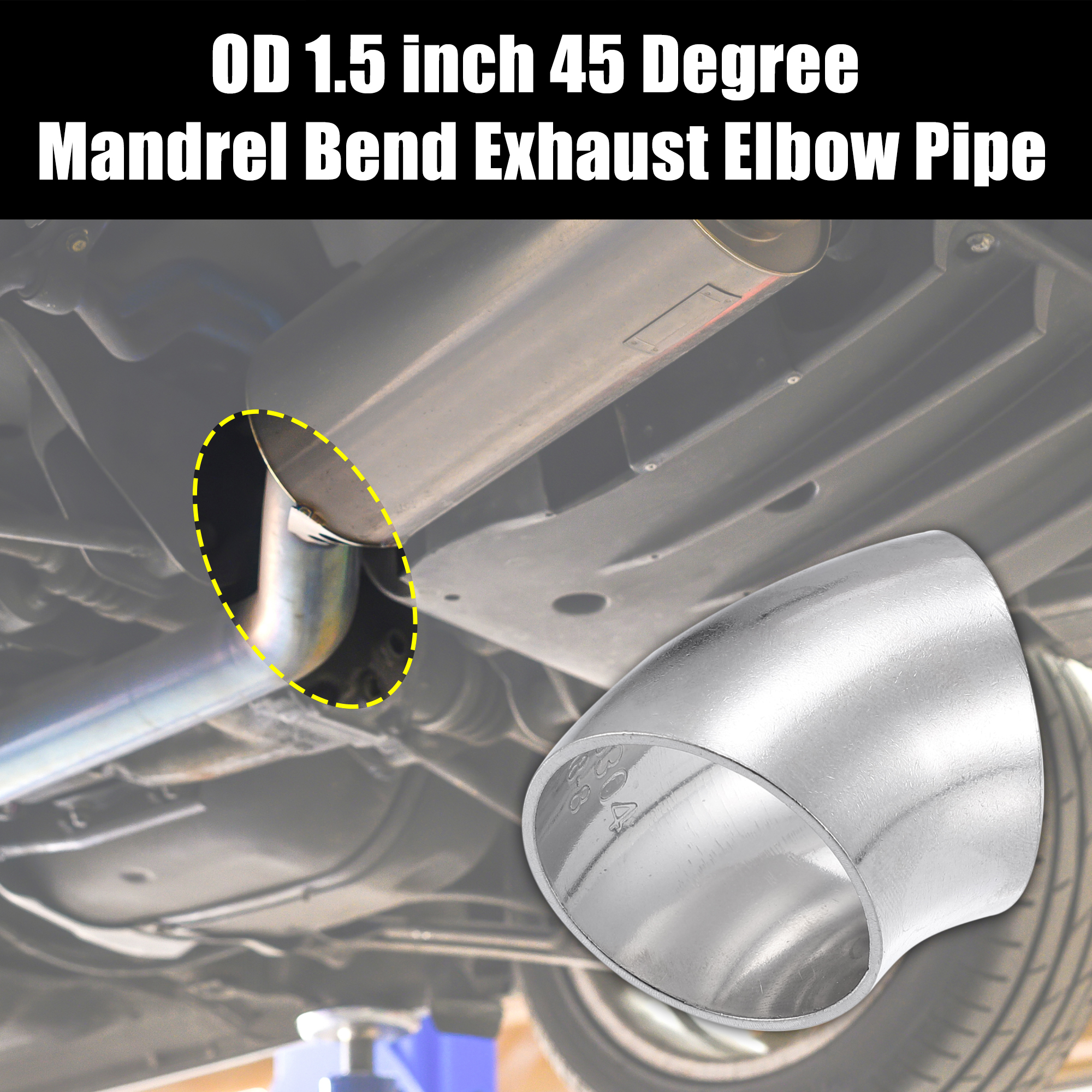 Uxcell od 38mm 51mm 63mm 76mm 89mm 102mm 45 Grad Dorn biege bogen ss304 Edelstahl-Bieger ohr Auspuff krümmer rohr für Auto – Detail 1