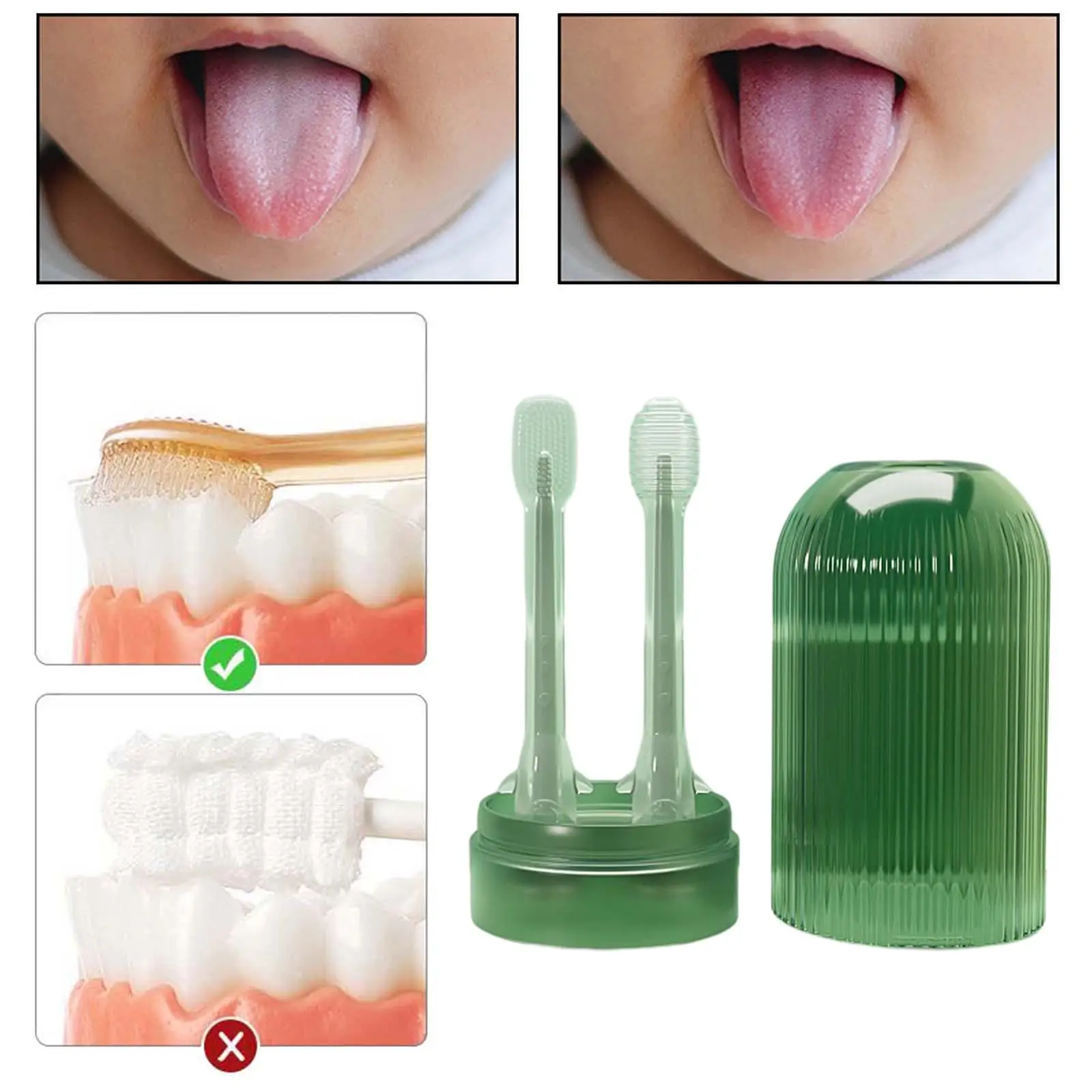 Baby Toothbrush and Tongue Brush Soft Silicone Bristle Cleaning Oral Cleaner Training Teeth Brushes for 0-2 Years Infant Toddler