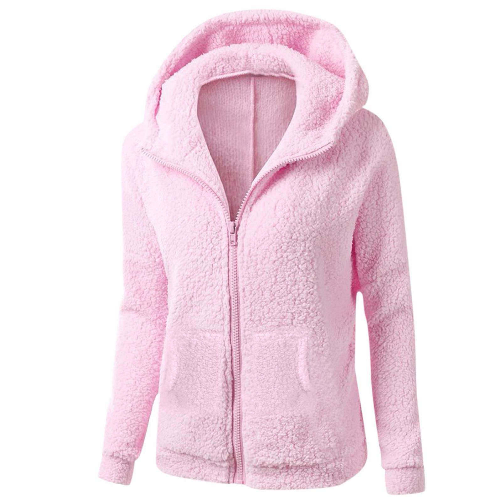 Title 2, Women Fleece Hooded Jacket Solid Lamb Cashmere ...