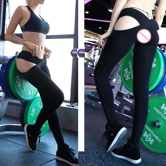 Woman Sexy Open Crotch Yoga Leggings Top Tank Fitness Sets See Through Hot Crotchless  Pants Couple Outdoor Sex Panties Adult - AliExpress