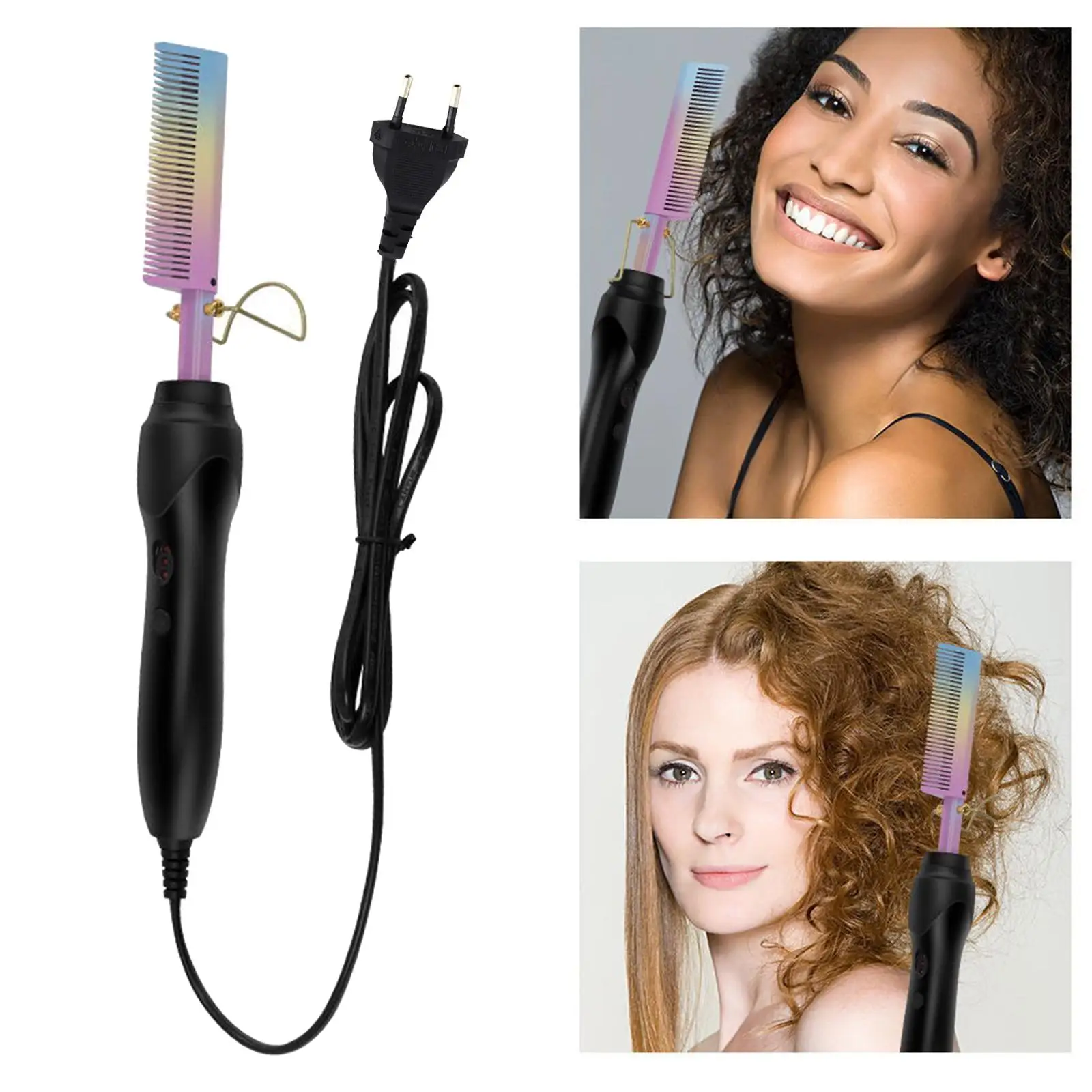 Hair Straightener Comb Brush Curl Press Comb EU Plug Short Hair Thin Hair Hair Styling