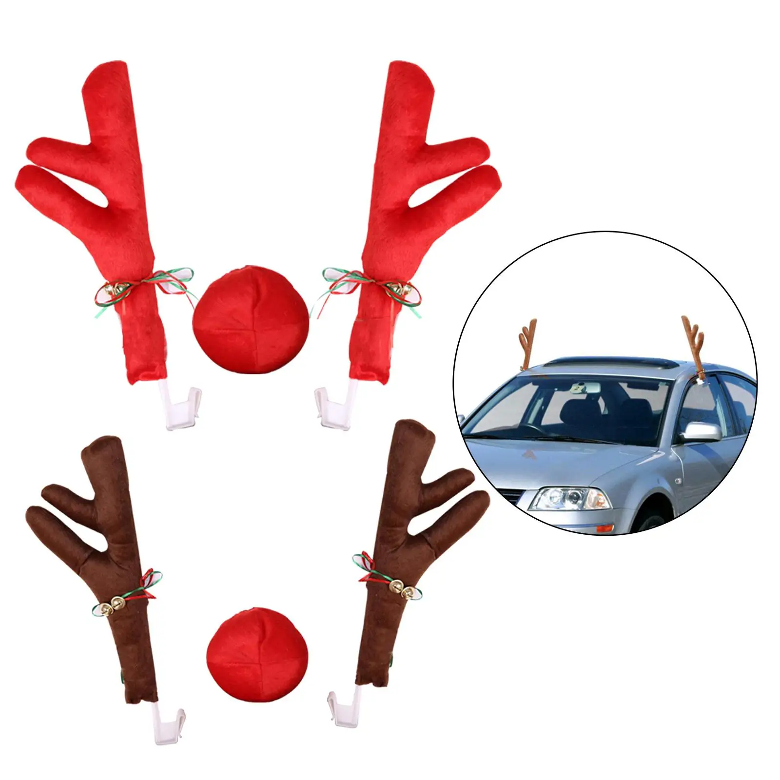 3 Pieces Xmas Car Antlers Decoration Deer  Nose Decor Ornaments for Van