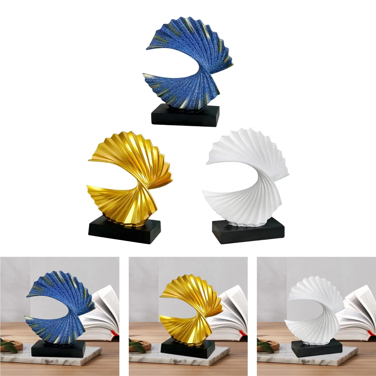 Home Ornament Fan Resin Sculpture Statuette Classical Stylish Gift Art Crafts Statue for Table Shelf Living Room Decor