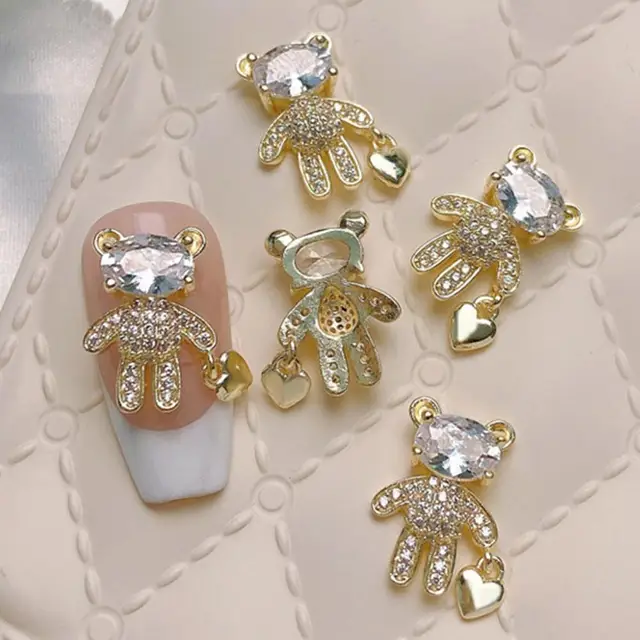 Nail Rhinestone Bear Shape Nail Charm Shining 3D Luxurious Nail Art Decal  DIY Nail Art Cubic Zirconia Nail Jewelry Nail Salon