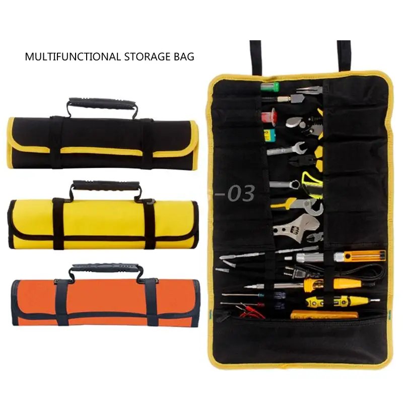 Q6PE Roll Tool Pouch Tool Tote Bag Electrician Tool Hanging Bag Durable Oxford Cloth Folding Tool Bag Multi Pockets Organizer best tool backpack