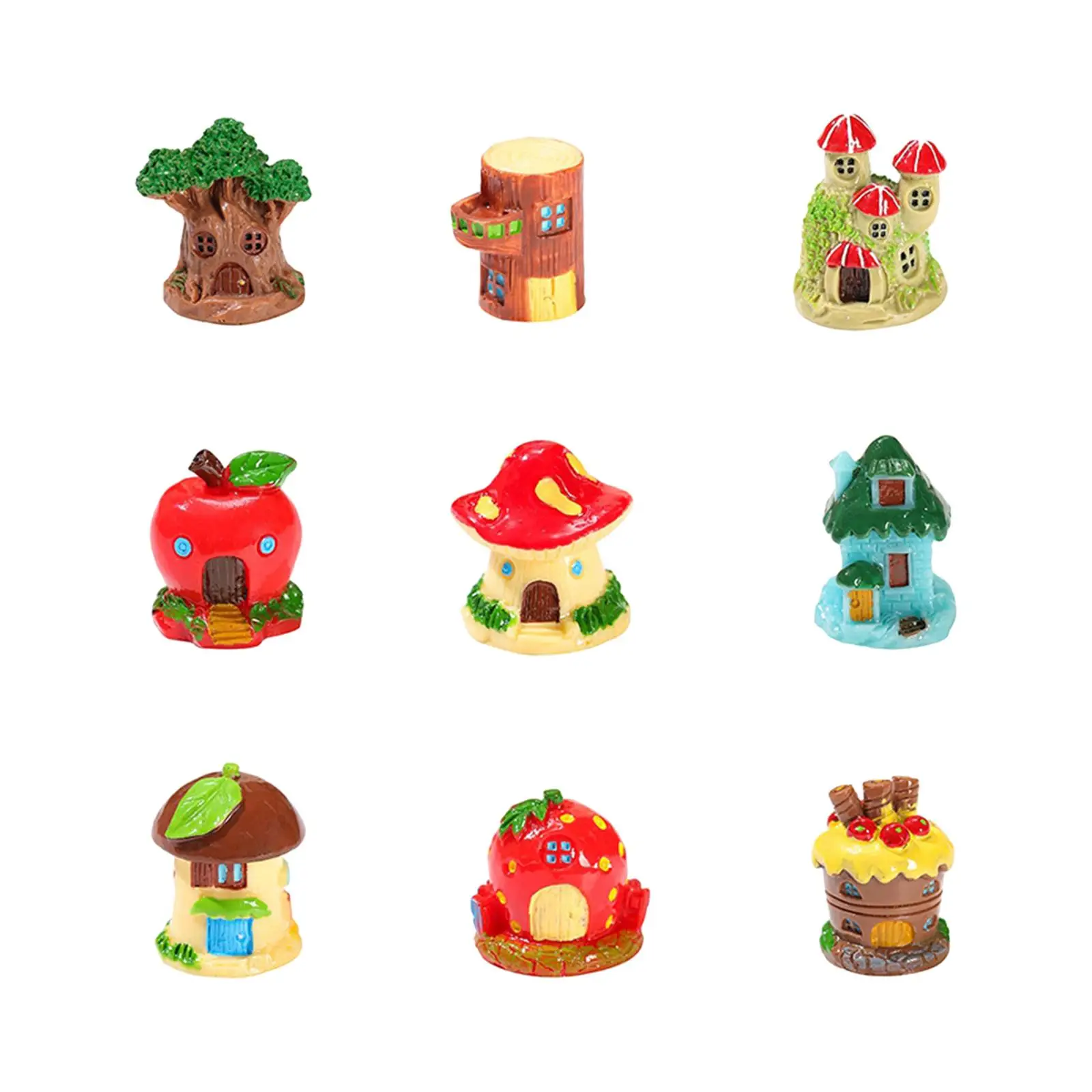 9x Tree House Micro Landscape Decorations Collectible Cognition Toy Statues for