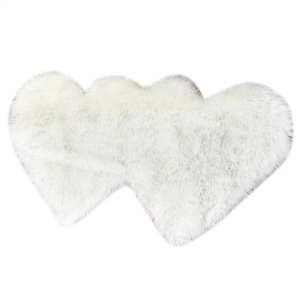 2pcs Heart Shaped Faux Sofa Cover Seat Pad Shaggy Area Rugs For Bedroom Floor