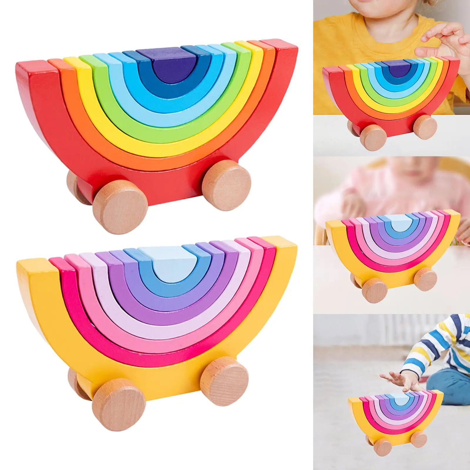 Wooden Building Blocks Car Toy Stackable Colorful Creative Arch for Kids Teaching