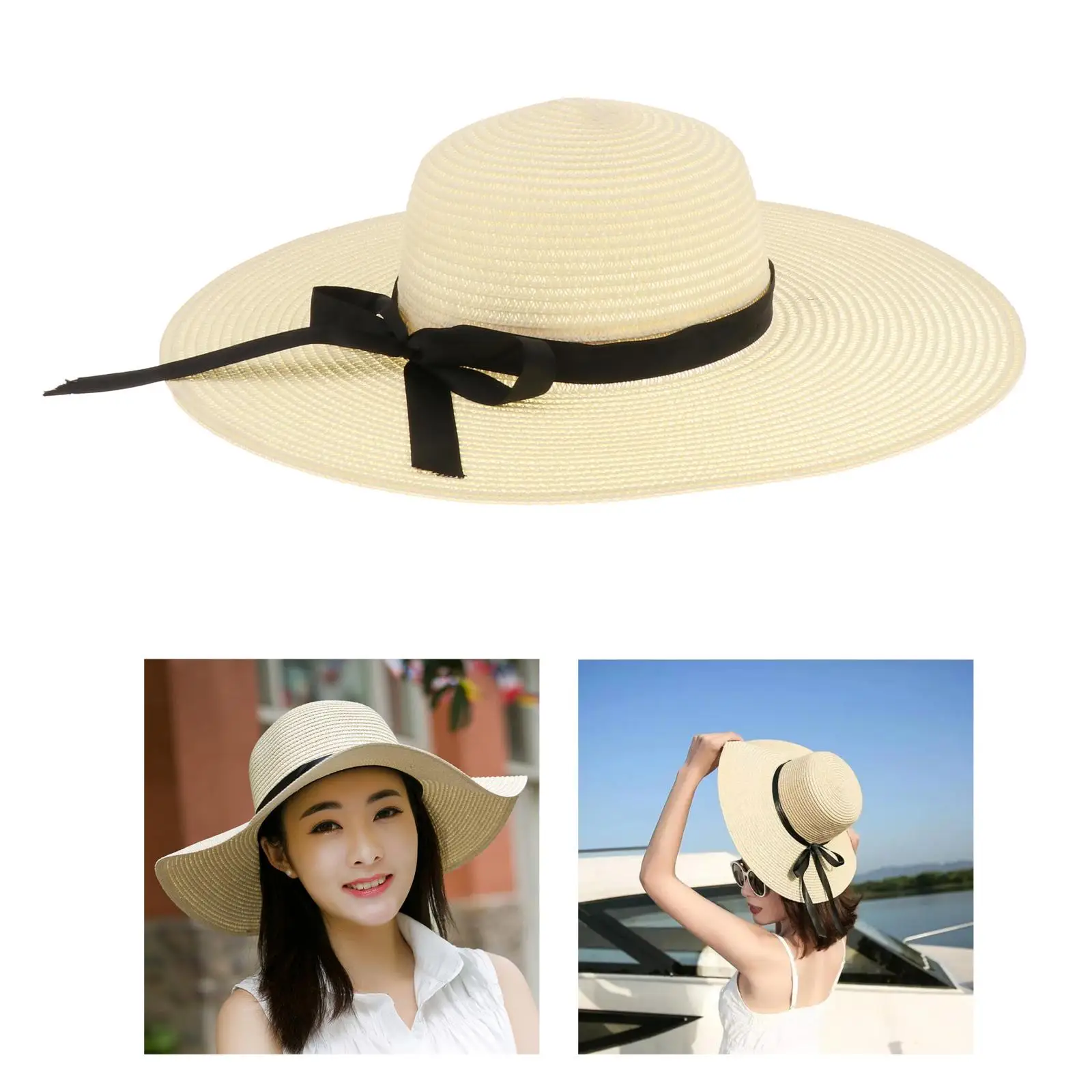 Women`s Summer Bow Large Floppy Folding Wide Brim   Beach Hats