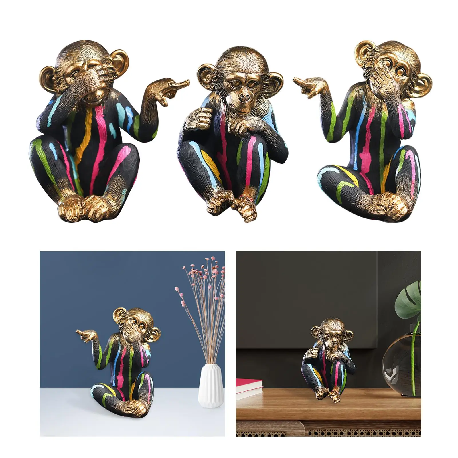 Monkey Statue Animal Statuette Miniature Resin for Shelf Desktop Decoration
