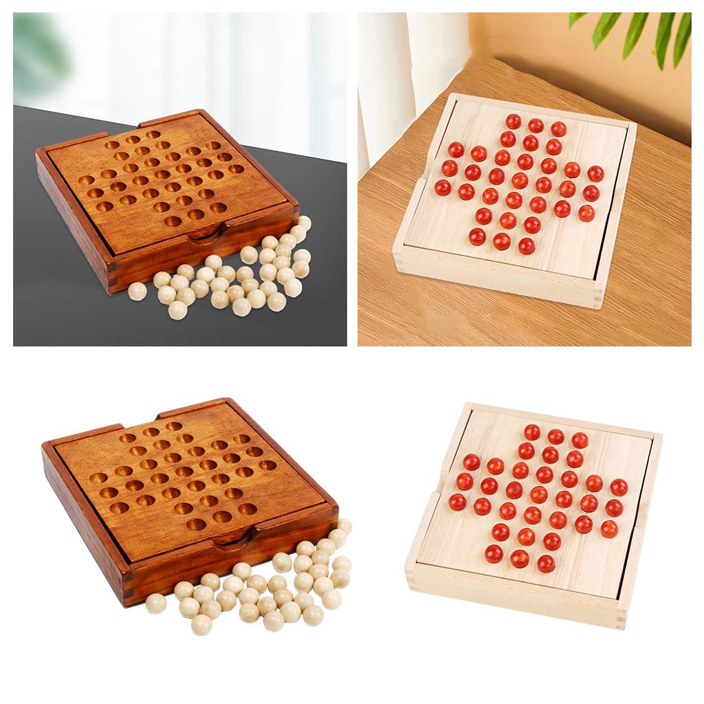 Wooden Marble Solitaire Board Game Adults and Children Chess Set Toys with Storage Box