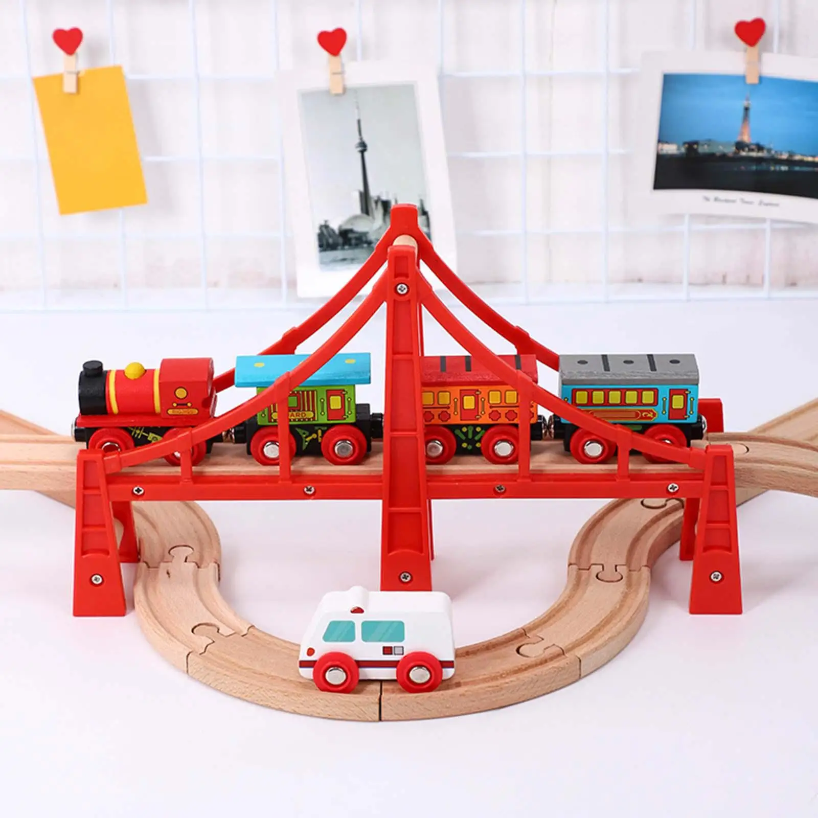 Wood Train Tracks Toys Accessories Bridge Educational Toy for Birthday Gift