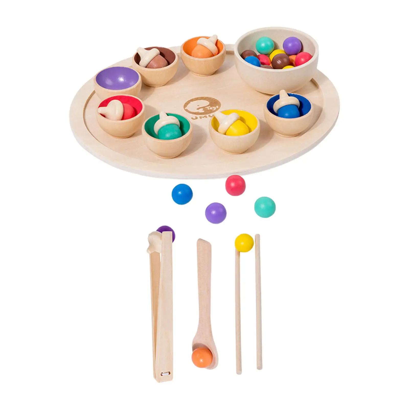 Montessori Bowls Toy Balls Matching Matching and Counting Toy Fine Motor Development Game Wooden Rainbow Toys for Toddlers Baby