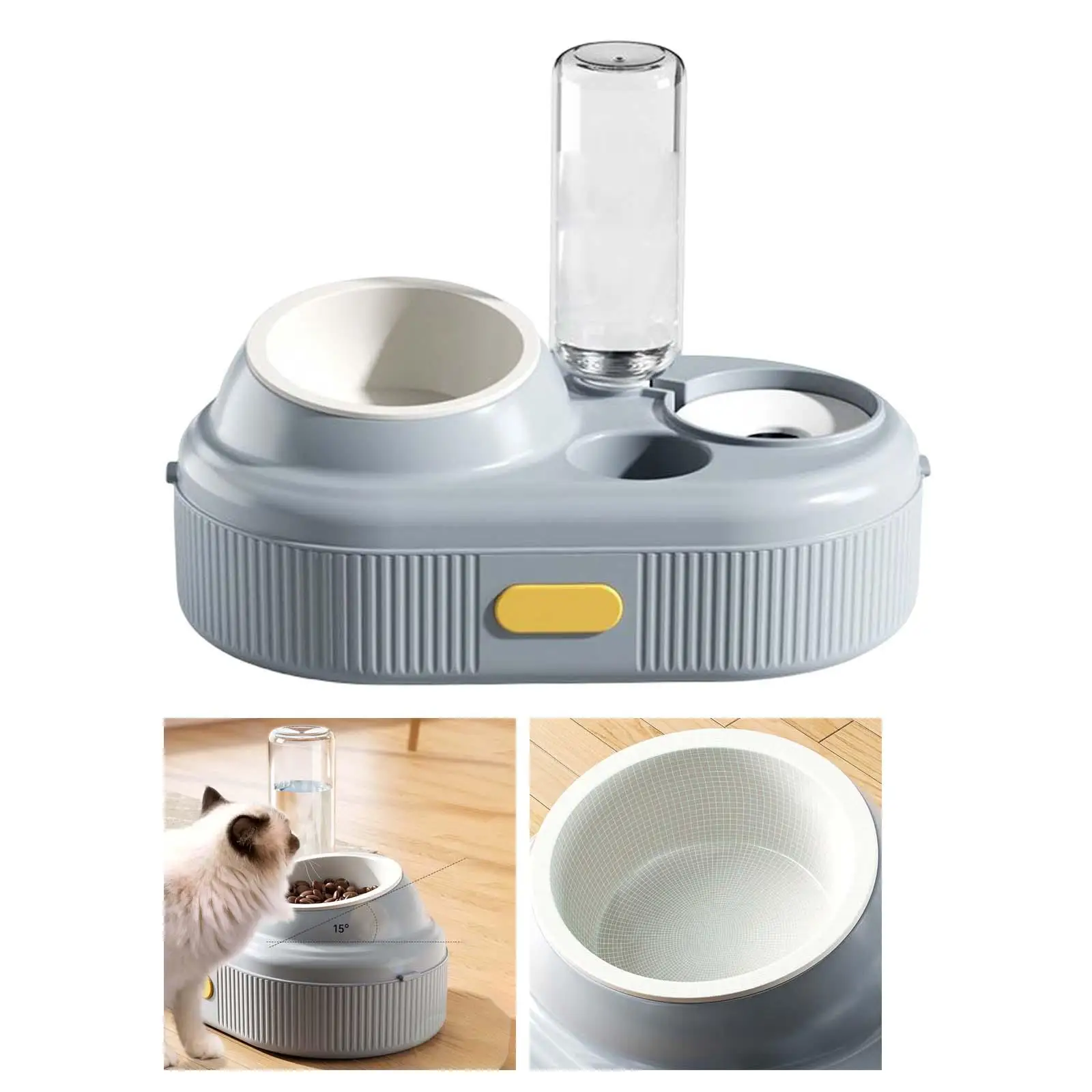 Tilted Cat Bowl Set with Automatic Water Dispenser Pet Feeder for Small Dogs