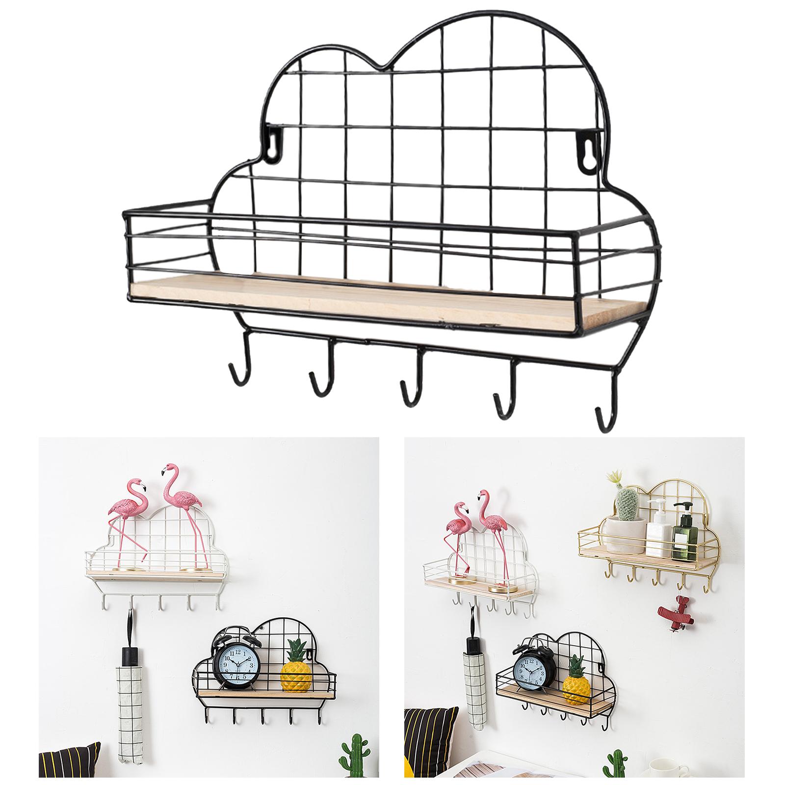 Nordic Style Iron Grid Wall Shelf Hooks Storage Rack Wall Mounted Bookshelf for Home