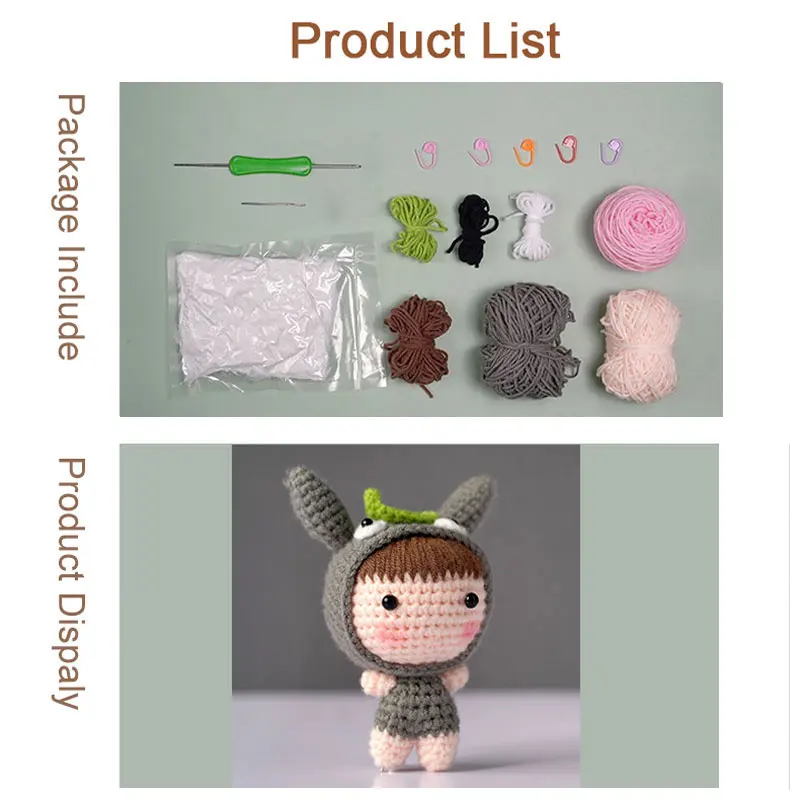 Description Picture 4 of itemDIY Handmade Doll Crochet Wool Yarn Kit for Beginners Material Package Hand Knitting Kids Adults Braid  Keychain Decoration Gift