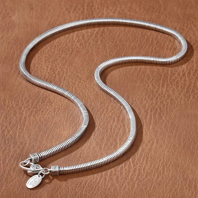 New Silver Color Square Snake Bone Necklace for Men and Women 