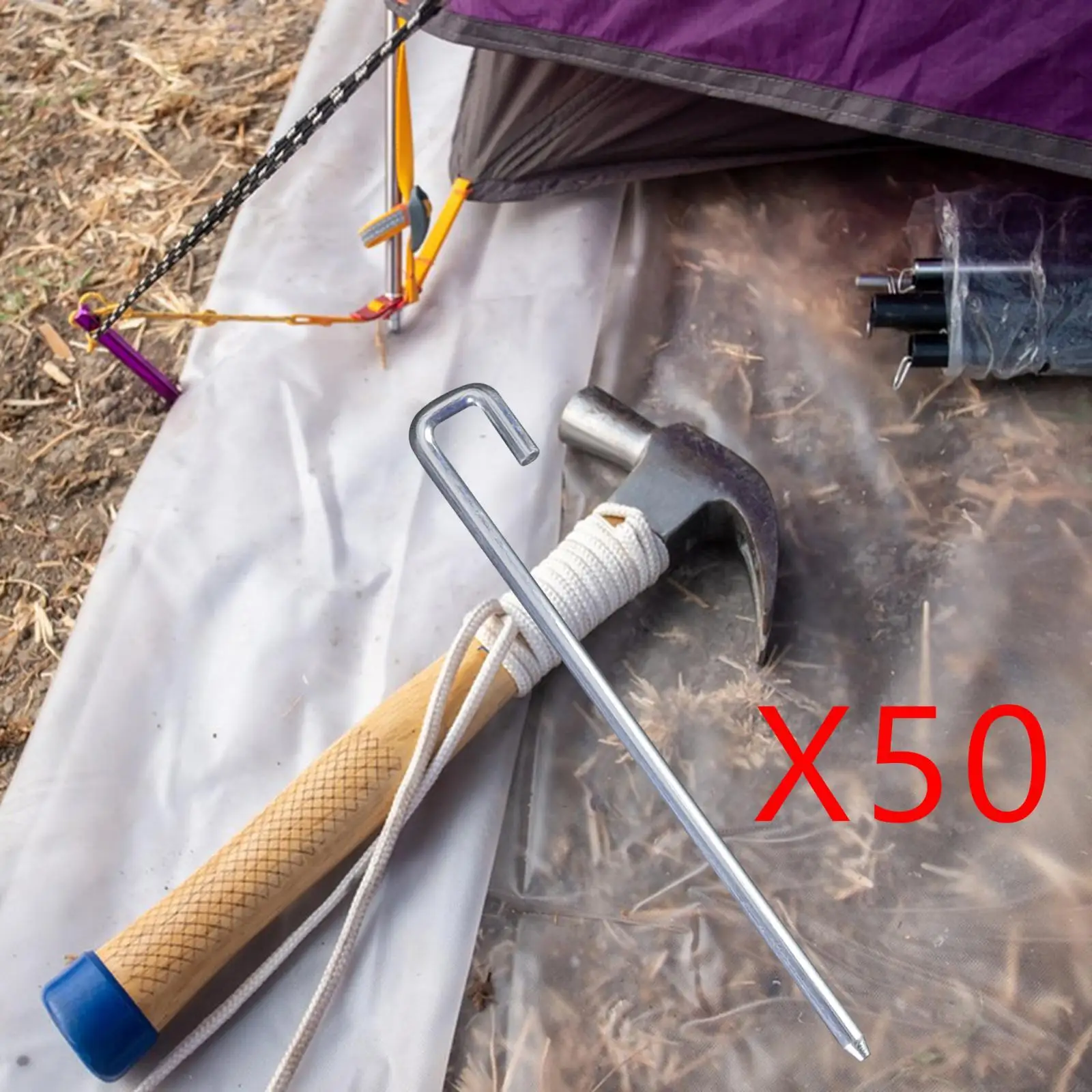50Pcs Tent Pegs 25cm Garden Stakes Nails U Shape Hook Aluminum Rust Resistance for Outdoor Activities Multifunctional Durable
