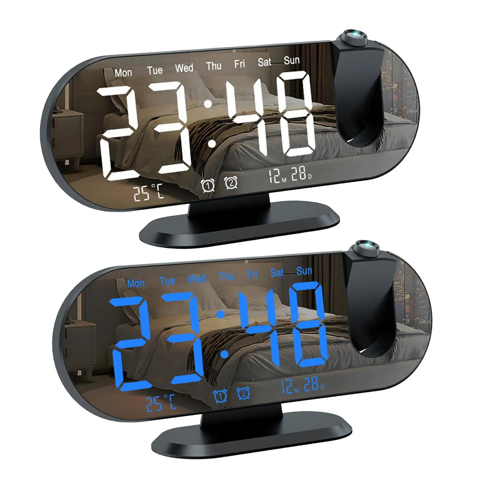 LED Digital Projection Alarm Clock 180 Rotatable for Dining Room
