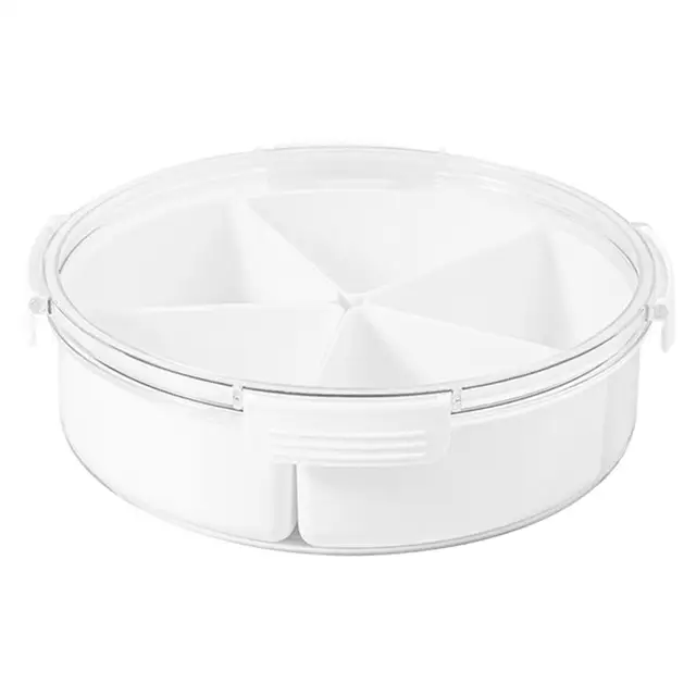 White Round Plastic Divided Serving Tray With Lids, 5 Individual