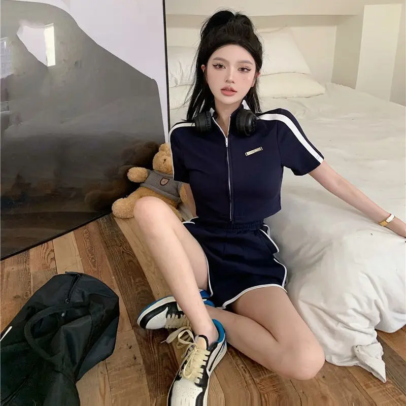 conjuntos femininos camiseta lantejoulas minimalista lazer moda shorts desportivo cintura alta confortável feminino estilo coreano verão