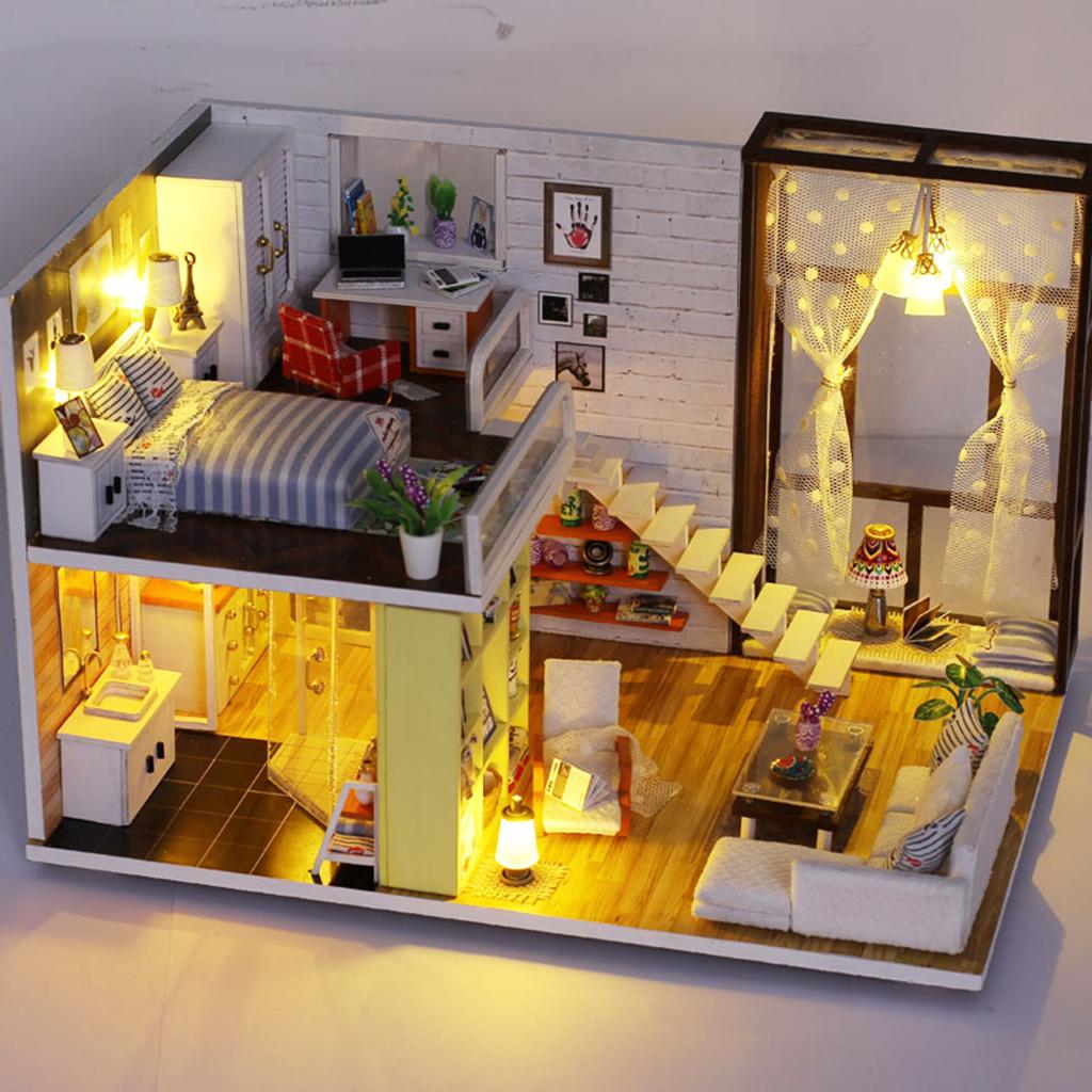 Crafts 1/20 Dollhouse DIY Modern House 3D Puzzle Furniture Kit Toy Gift